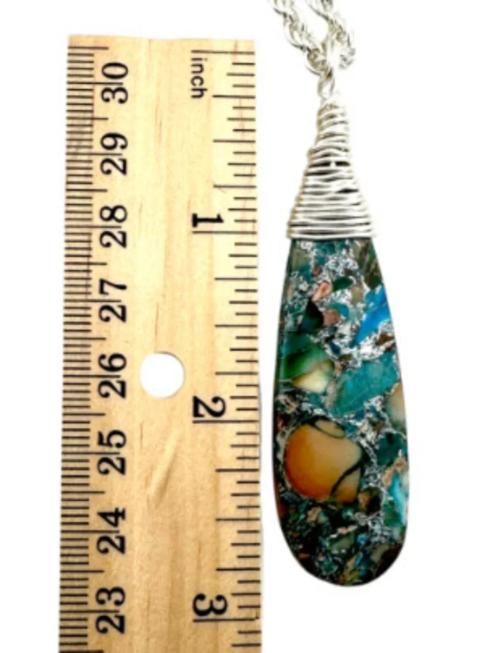 Ocean Blue Impressions Jasper Necklace Pyrite Wire Wrapped Pendant Handmade